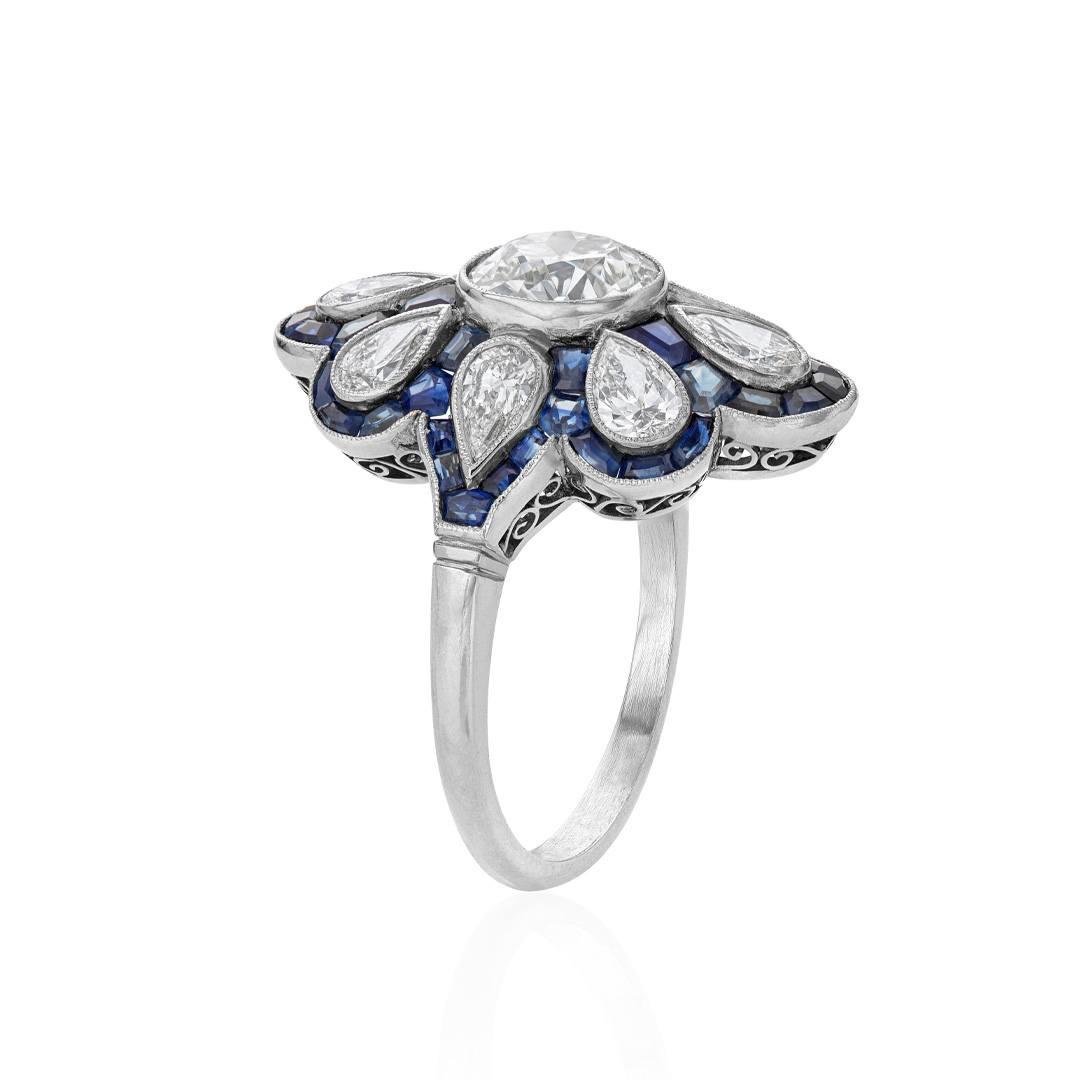 Estate Collection Sapphire and Diamond Platinum Cocktail Ring 1