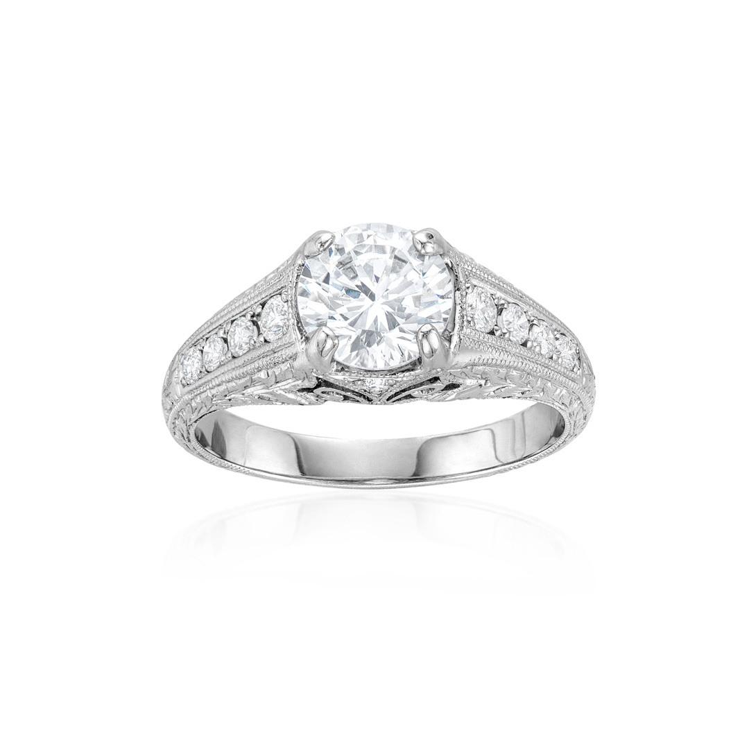 Engraved Semi-Mount Engagement Ring with Milgrain