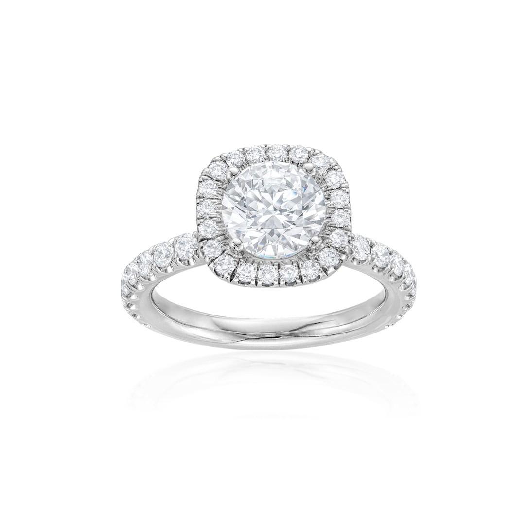 Michael M. Semi-Mount Cushion Cut Diamond Engagement Ring with Pave Diamond Accented Shank
