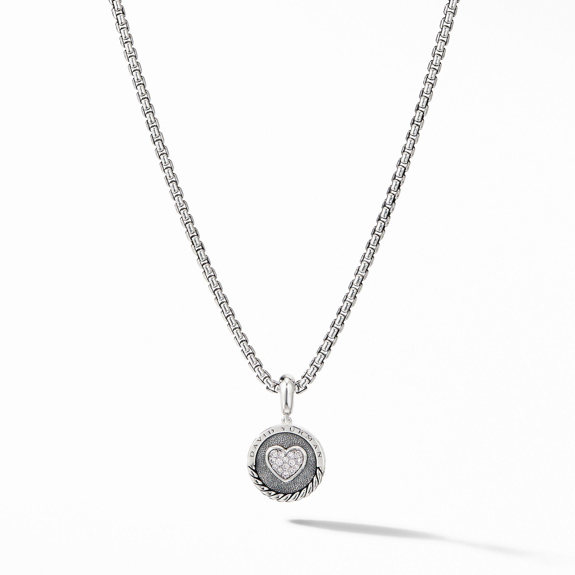 David Yurman Heart Charm Pendant in Sterling Silver with Diamonds