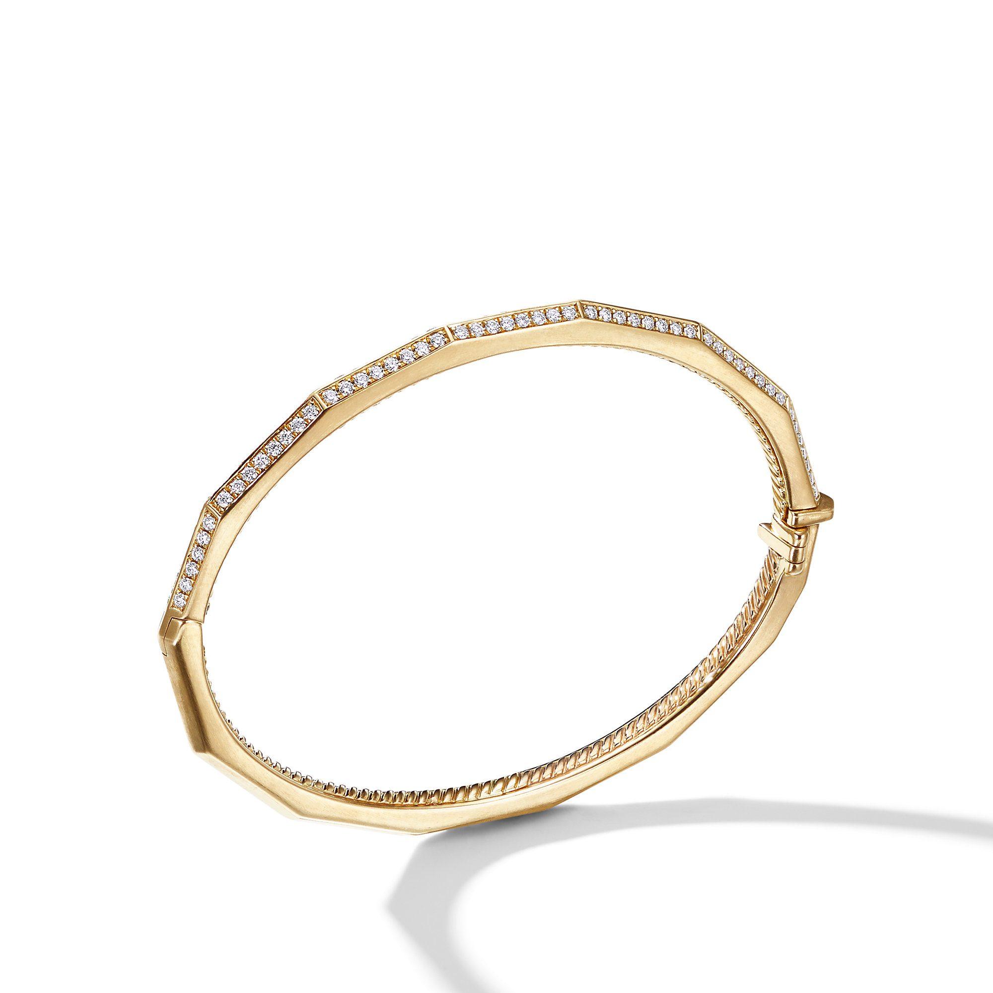 David Yurman | Stax Single Row Faceted Bracelet with Diamonds in 18K Gold | Side View
