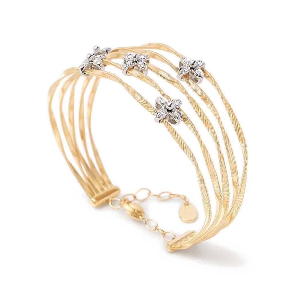 Marco Bicego Marrakech Onde Five Strand Bangle with Diamond Flowers