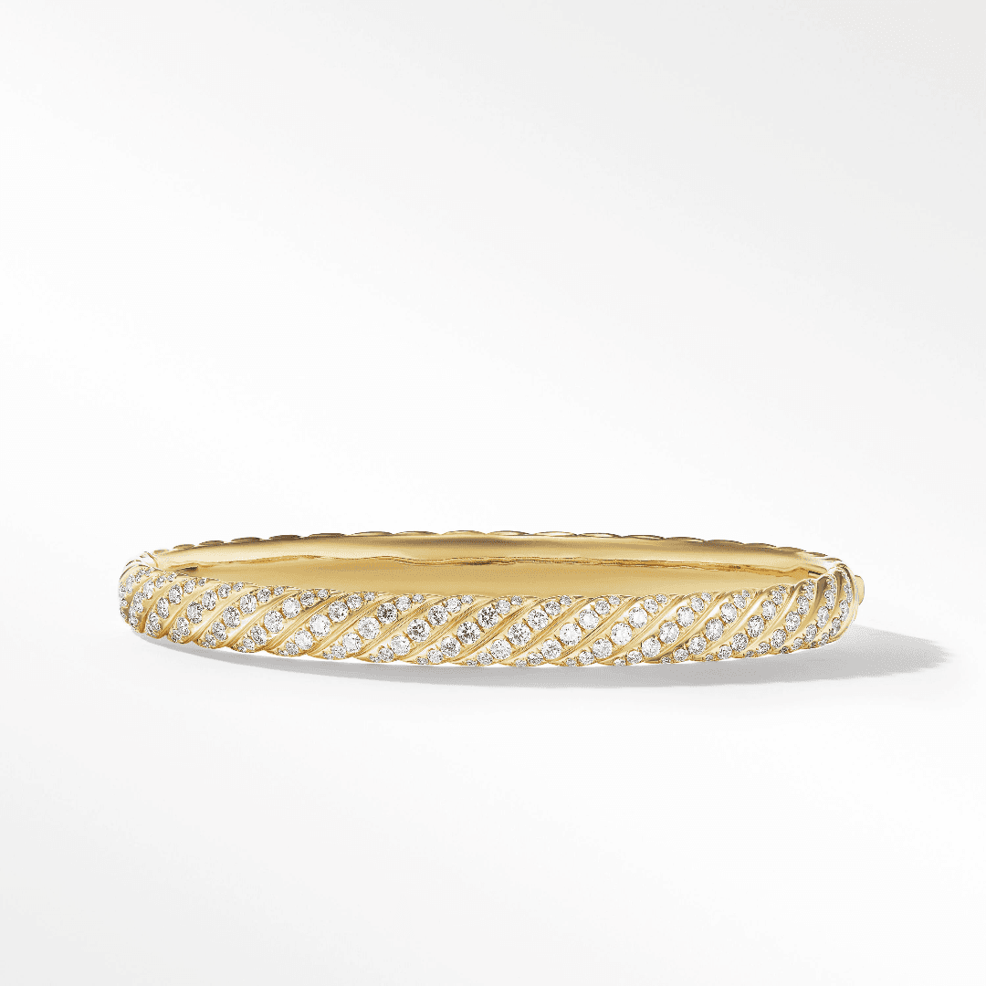 David Yurman Sculpted Cable 6mm Bangle in Yellow Gold with Diamonds, size medium 2