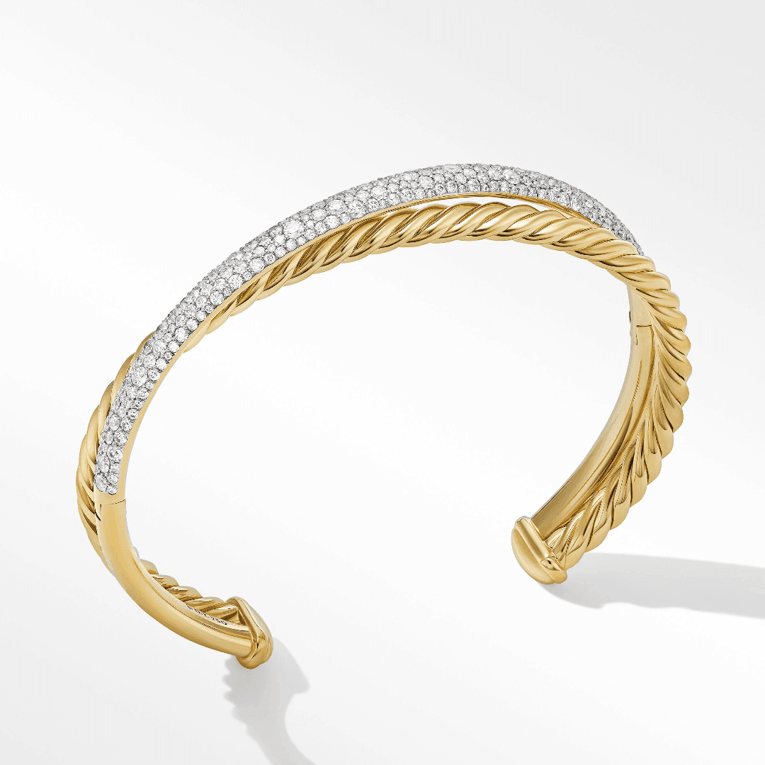 David Yurman Crossover Collection Pave Two Row Cuff in Yellow Gold with Diamonds 1