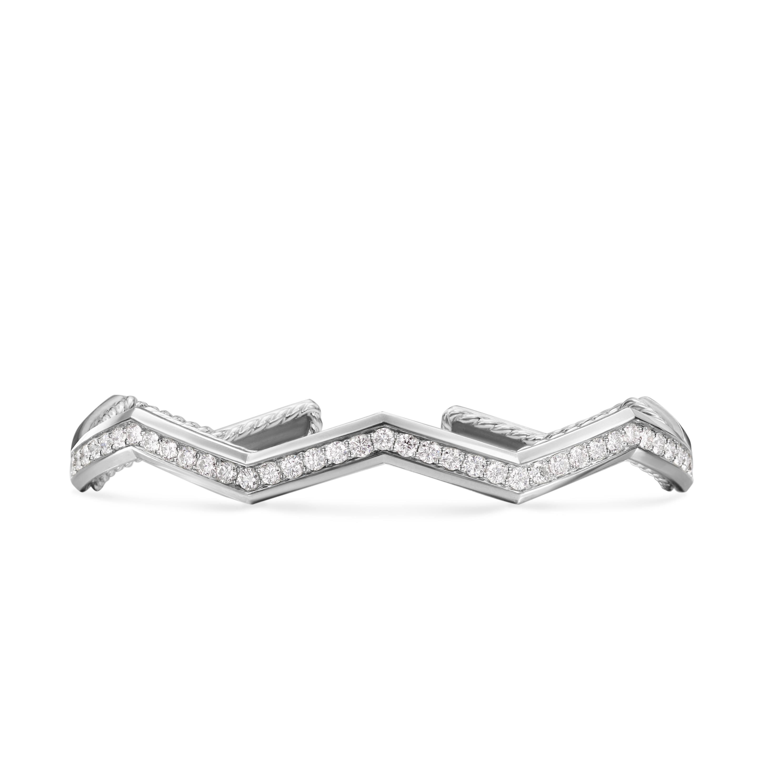 David Yurman Zig Zag Stax Sterling Silver Cuff Bracelet with Diamonds