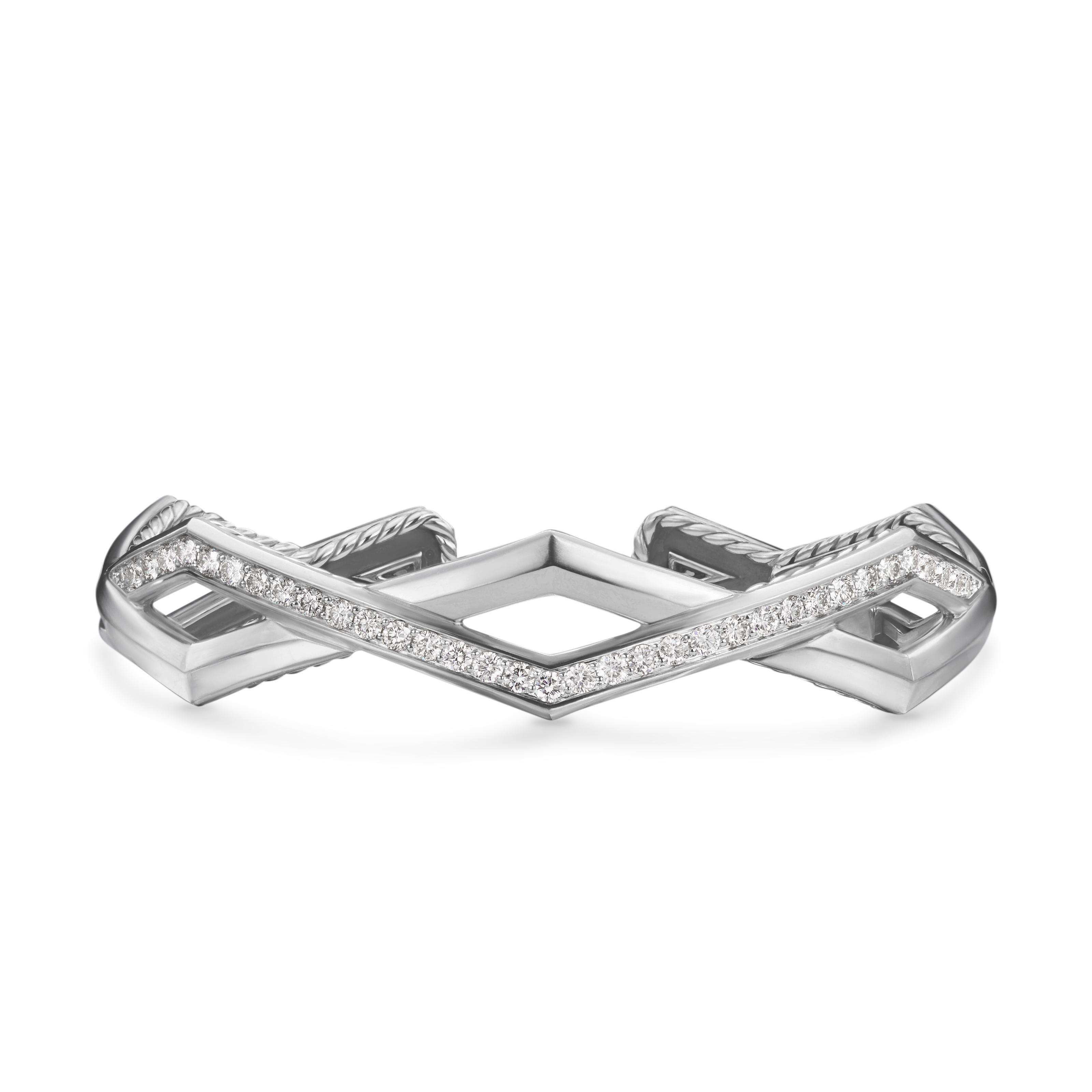 David Yurman Zig Zag Stax Two Row Cuff Bracelet in Sterling Silver with Diamonds 0