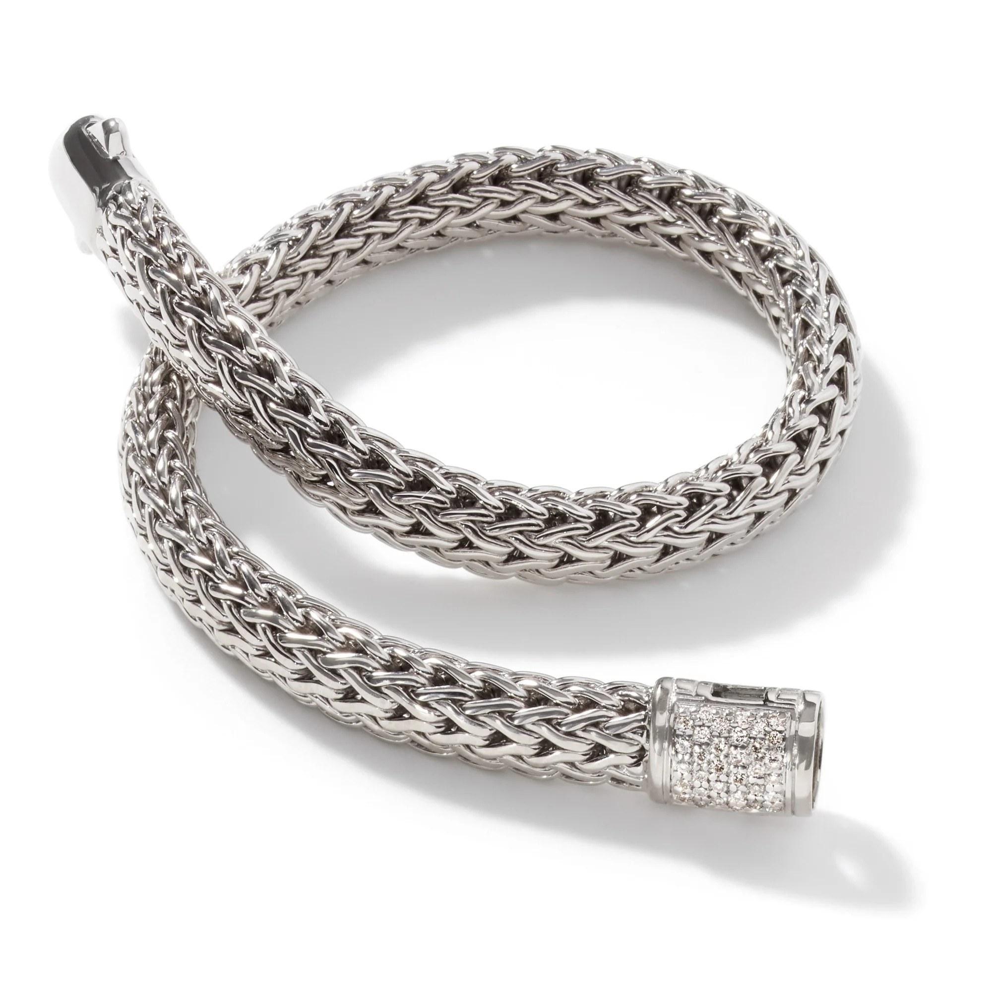 John Hardy Small Woven Chain Bracelet with Diamond Accents 2