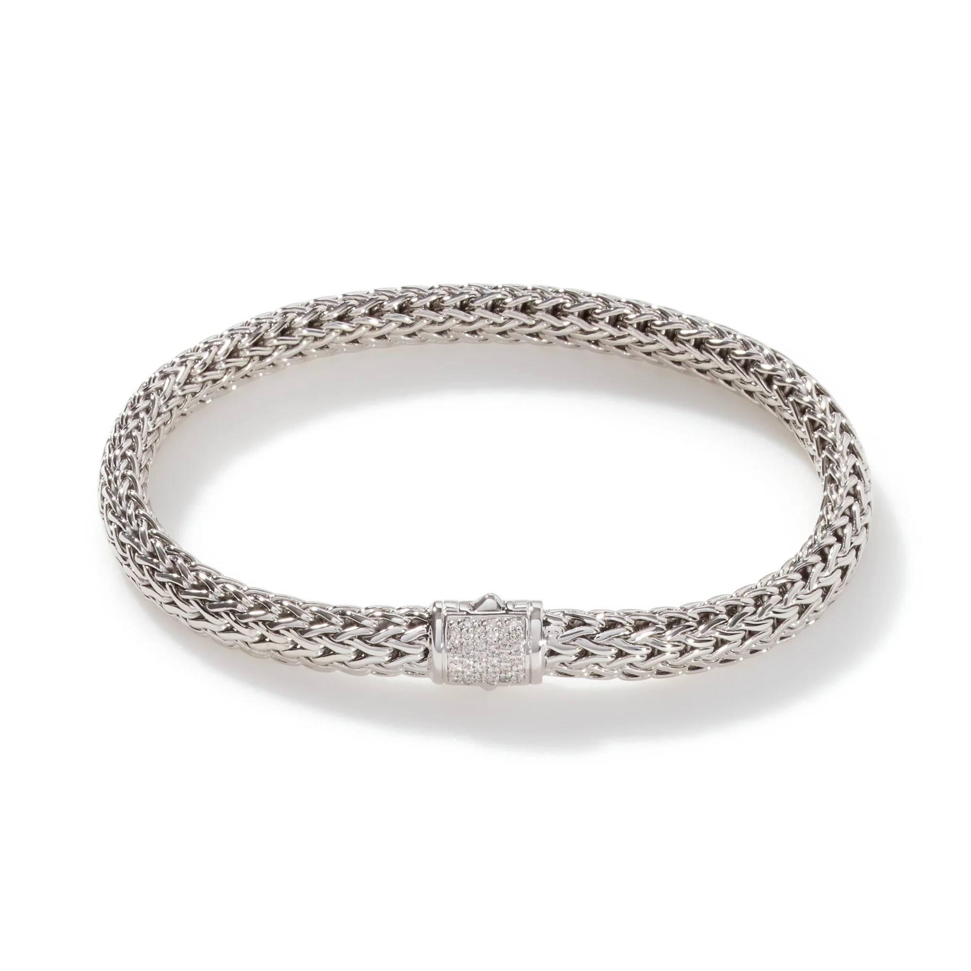 John Hardy Small Woven Chain Bracelet with Diamond Accents 0