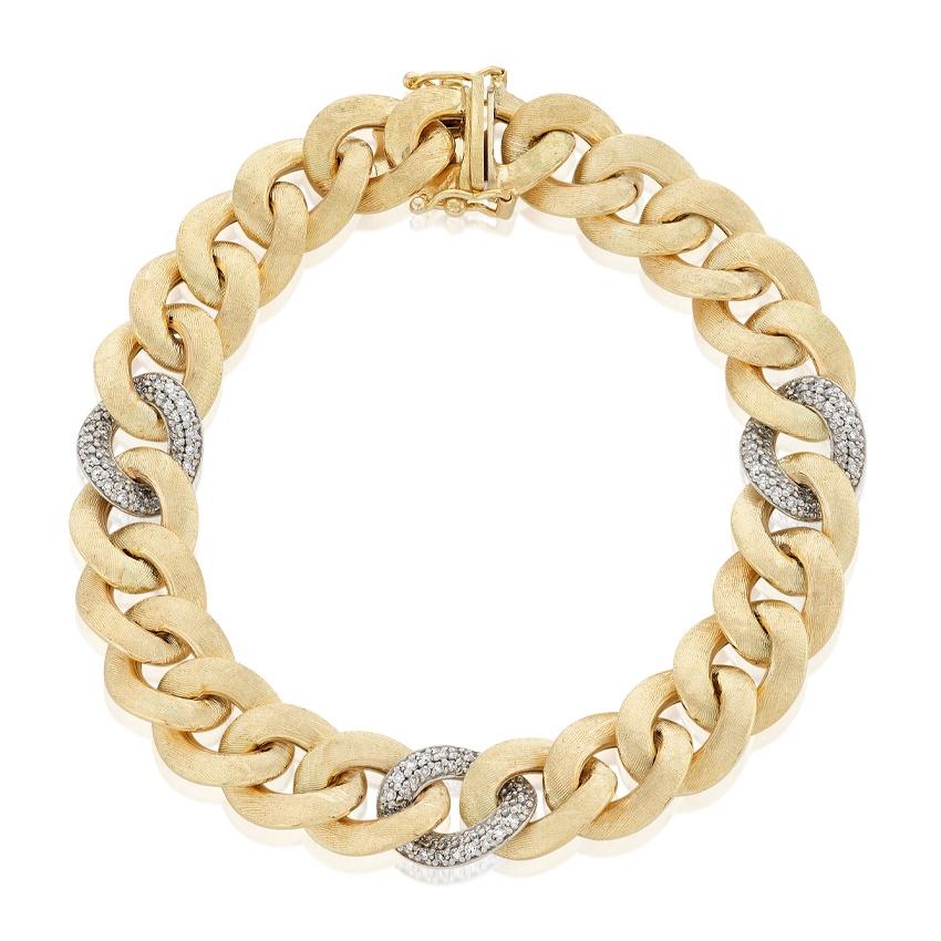 Yellow Gold Curb Link Bracelet with Diamond Accented Links 0