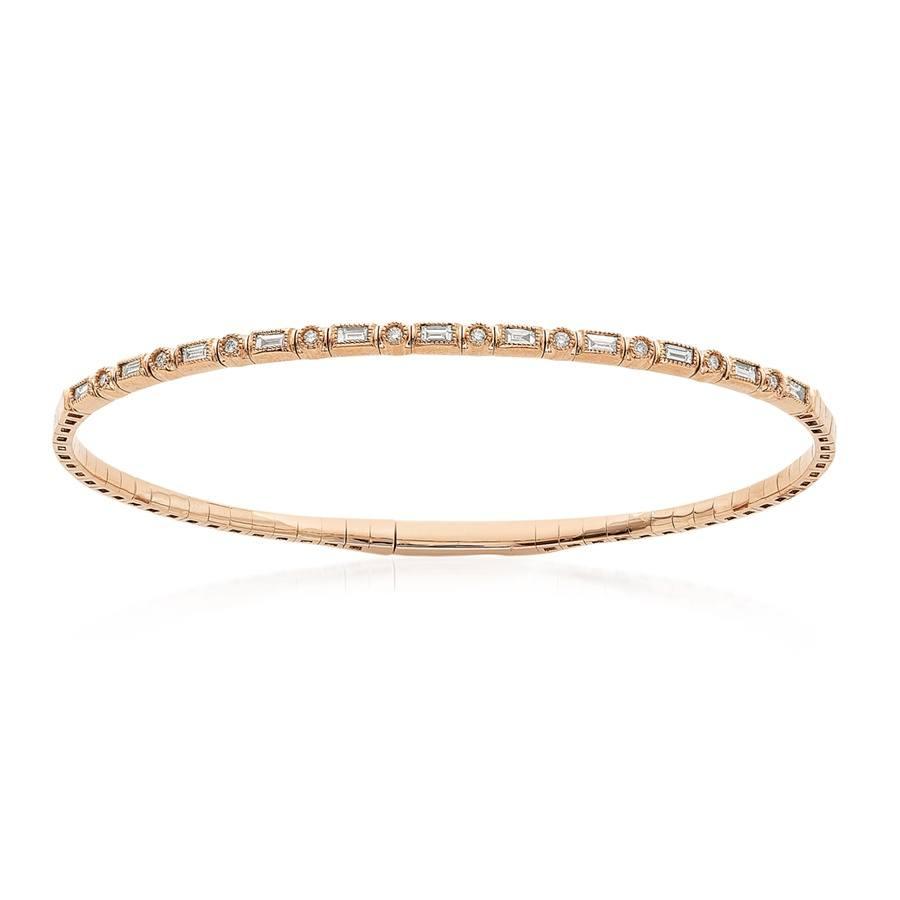 Baguette and Round Diamond Flexible Bangle