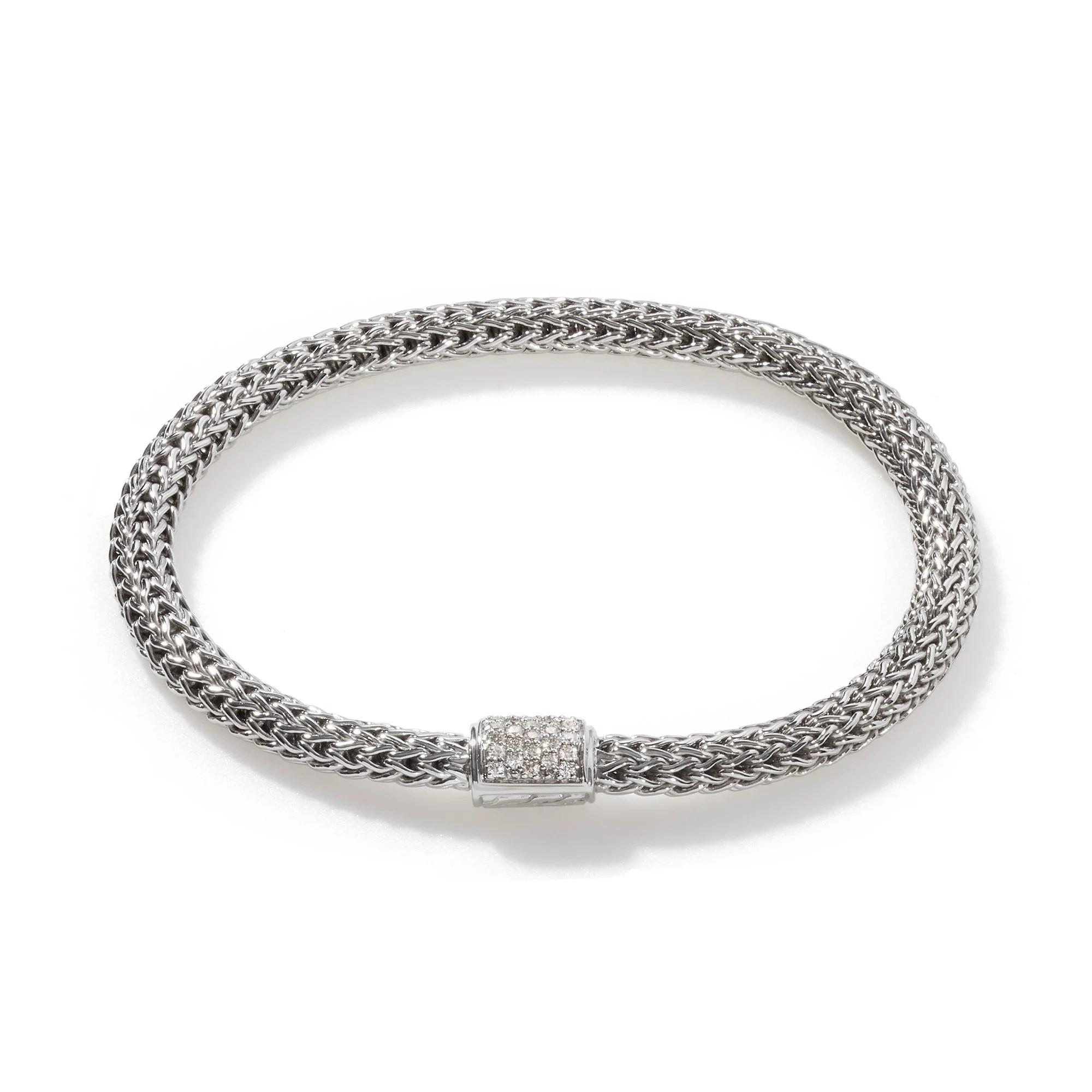 John Hardy Medium Woven Chain Bracelet with Diamond Accents 0