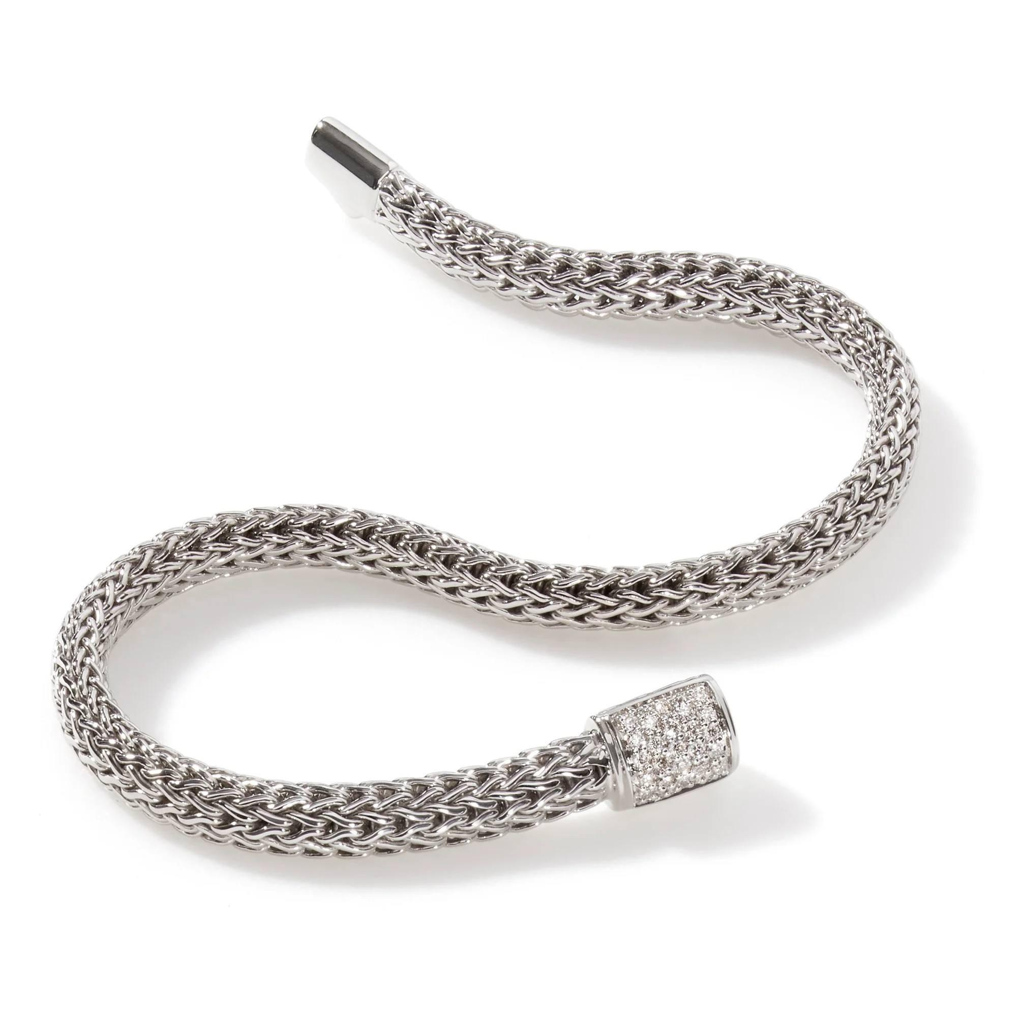 John Hardy Medium Woven Chain Bracelet with Diamond Accents 2