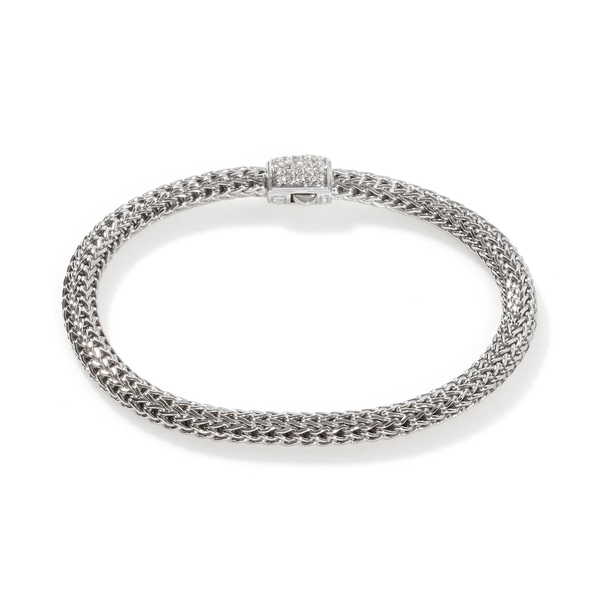 John Hardy Medium Woven Chain Bracelet with Diamond Accents 3