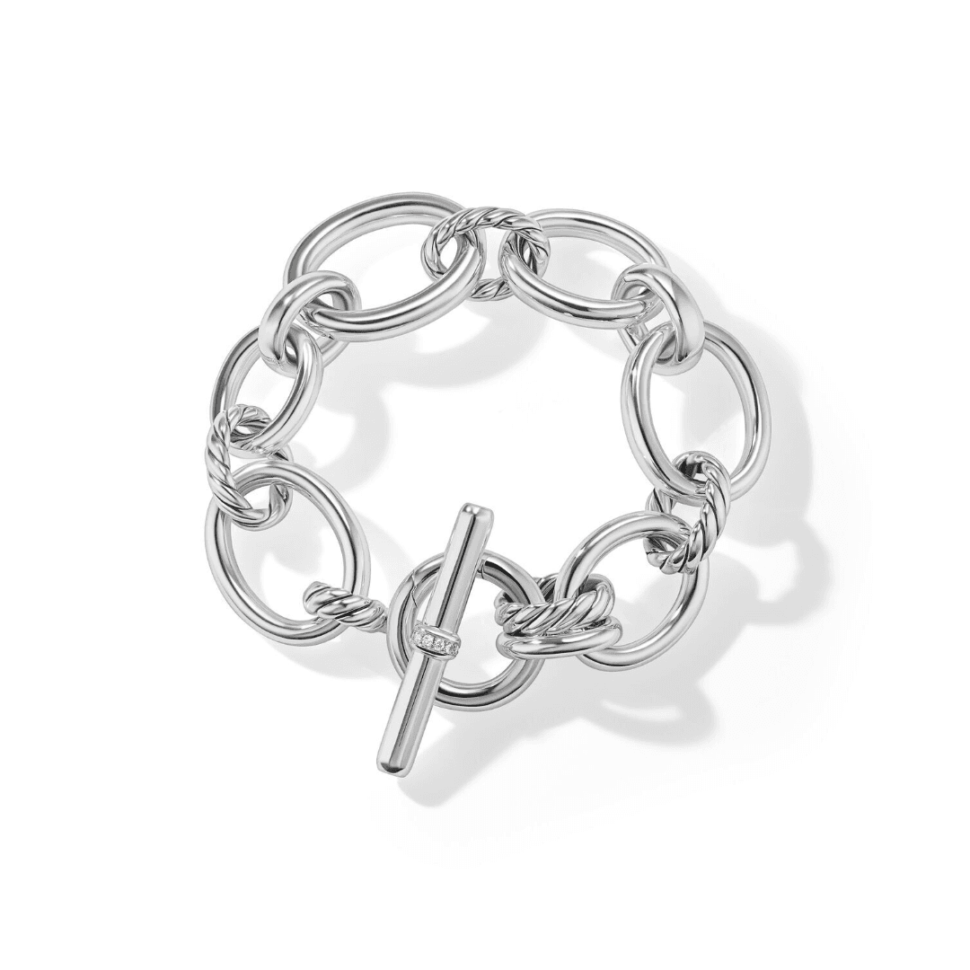 David Yurman DY Mercer Link Bracelet in Sterling Silver with Diamonds, 9 inches