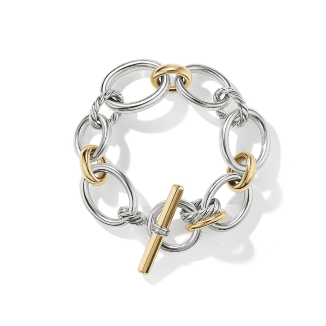 David Yurman DY Mercer Link Bracelet in Sterling Silver and 18k Yellow Gold, 8 inches
