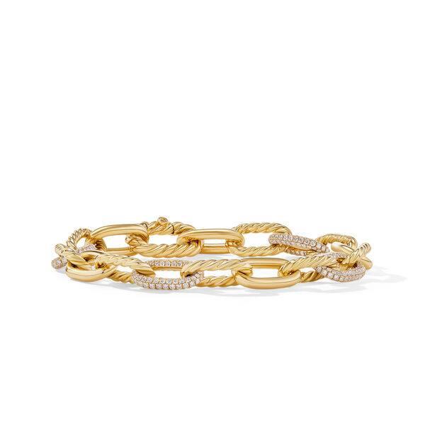 David Yurman DY Madison 8.5mm Chain Bracelet in 18k Yellow Gold with Diamonds, Size Large