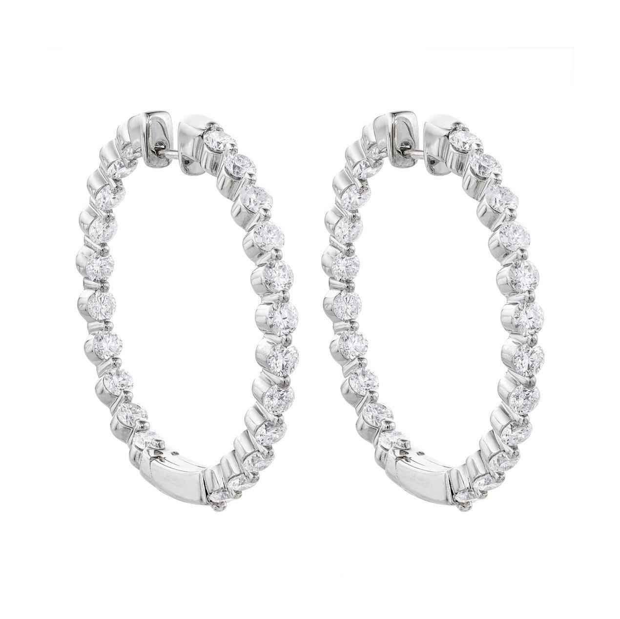 White Gold 4.07 CTW Diamond In and Out Hoop Earrings 0