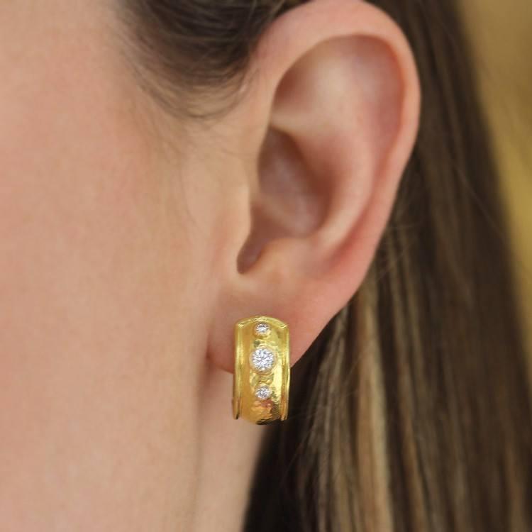 Elizabeth Locke Puffed Hoop Diamond Earrings 1