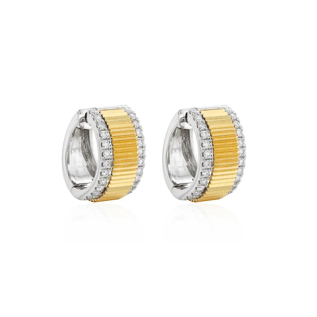 14k Yellow Gold Fluted Diamond Huggie Hoop Earrings