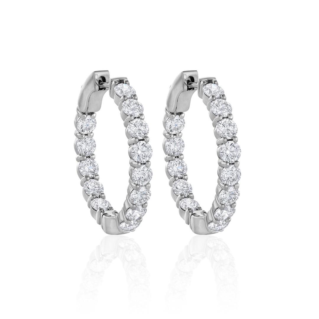 Four Carat Round Diamond In Out Hoop Earrings 0