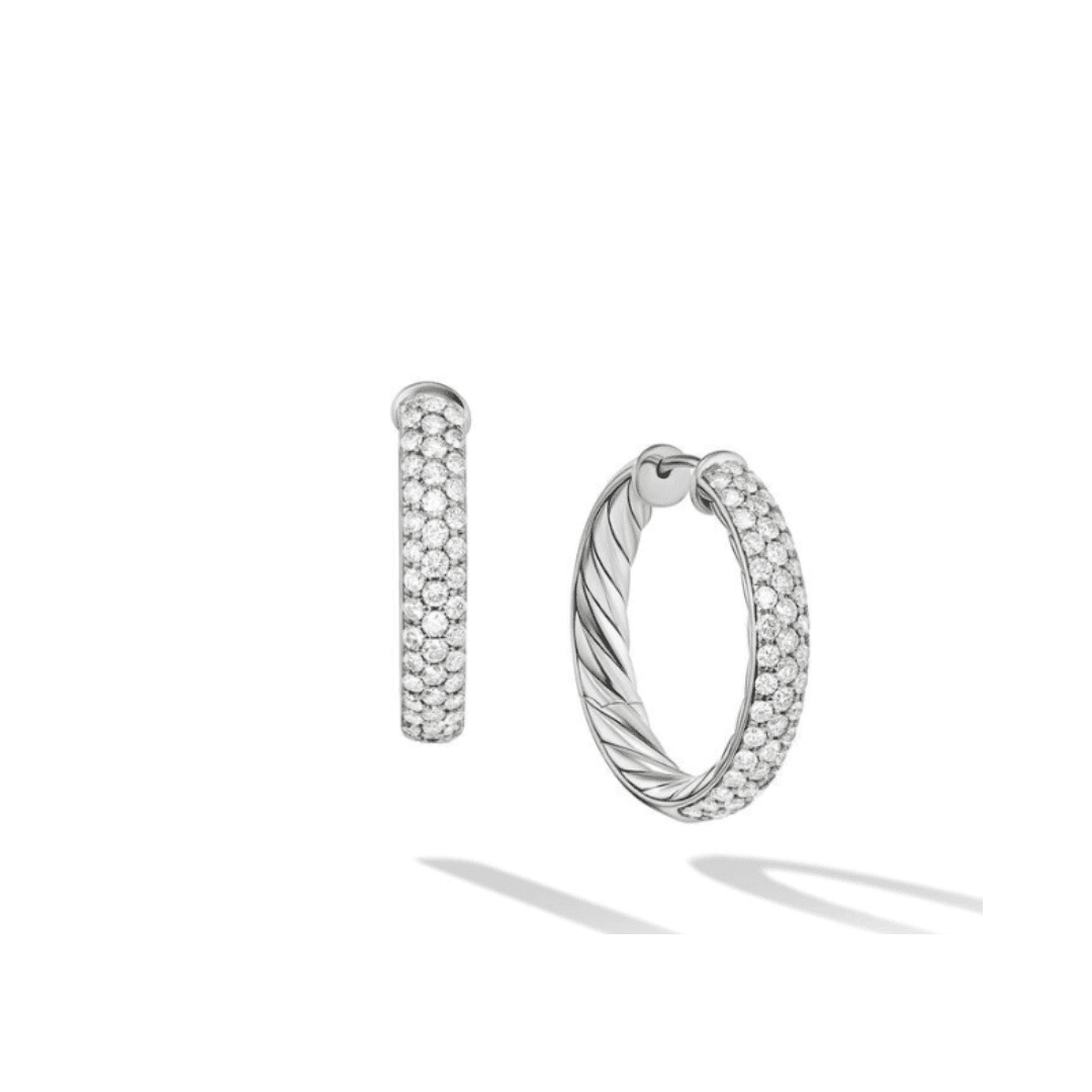 David Yurman Sculpted Cable Diamond Hoop Earrings in Sterling Silver