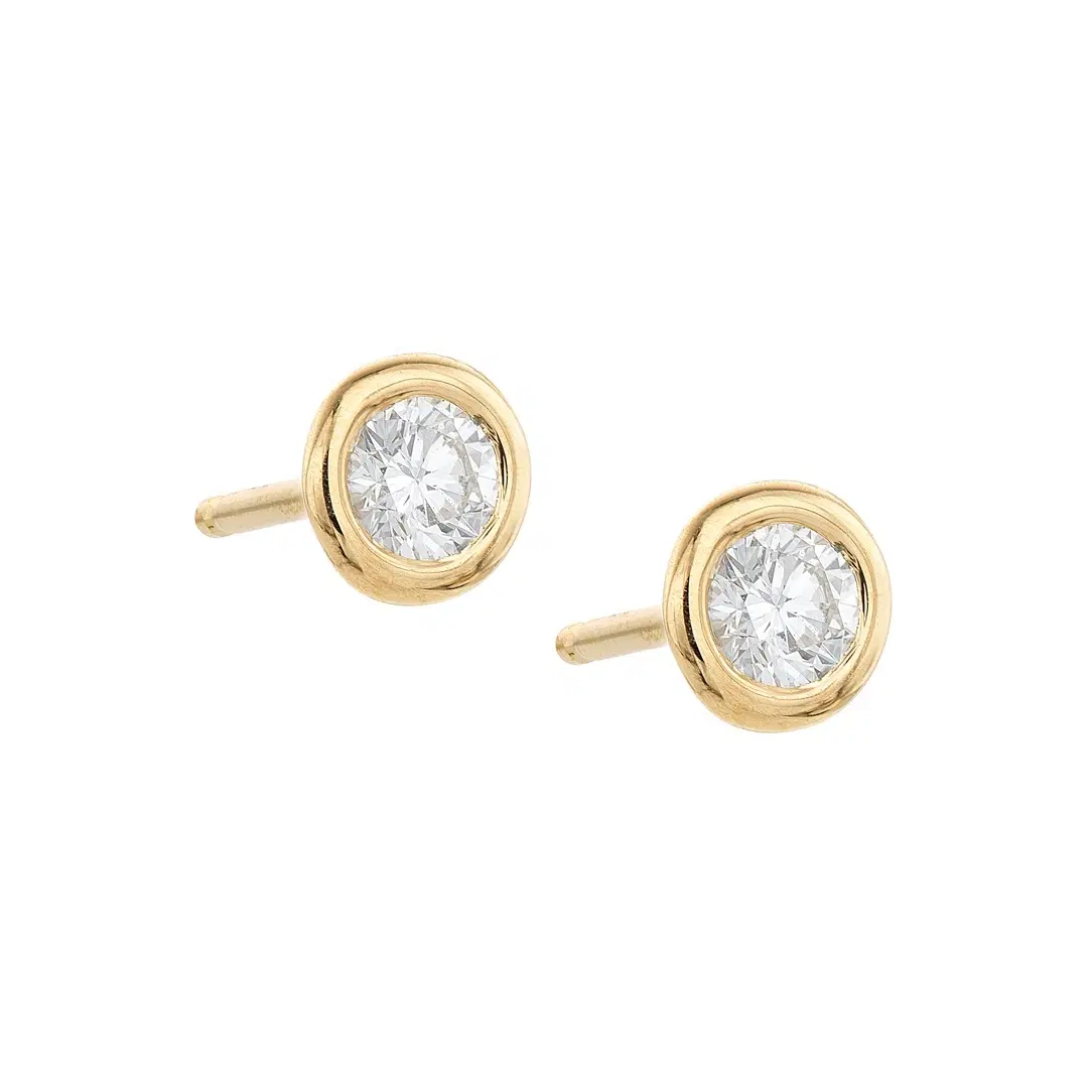 Bezel Set Yellow Gold Round Diamond Earrings 0