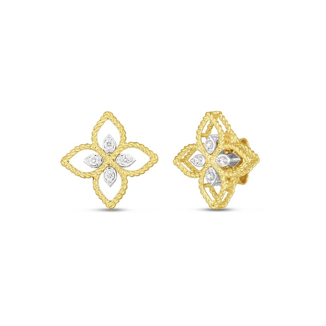 Roberto Coin 18K Princess Flower White & Yellow Gold Diamond Petite Post Earrings 0