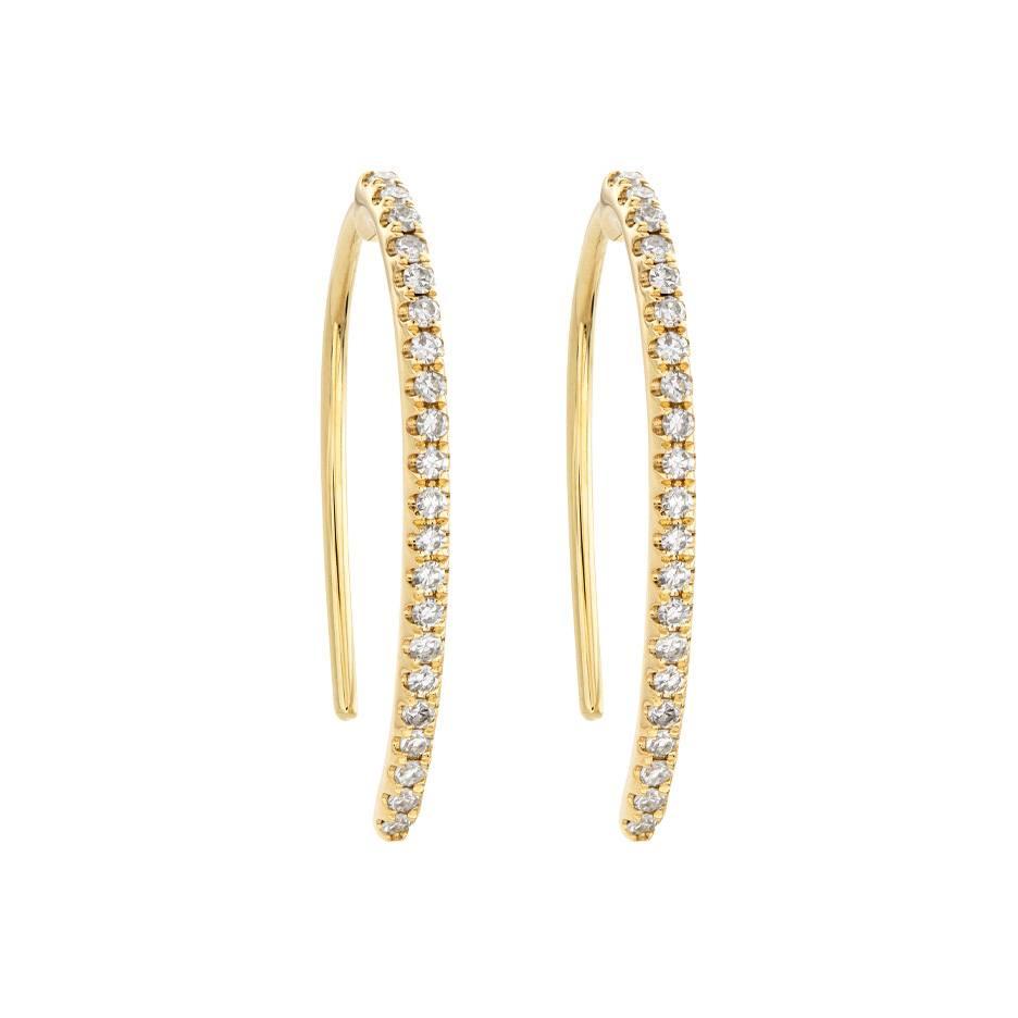 Yellow Gold & Diamond Curved Bar Earrings 0