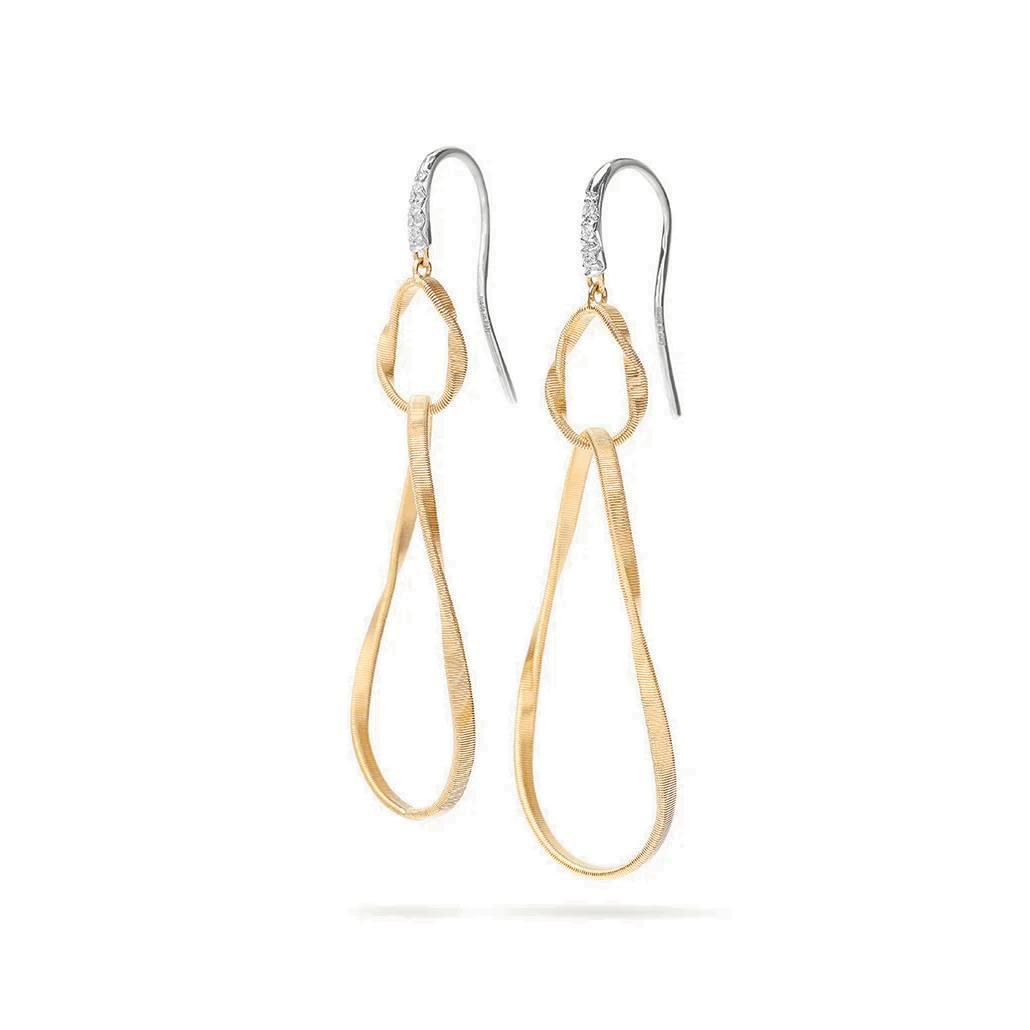 Marco Bicego Gold And Diamond Twist Coil Double Drop Hook Earrings 1