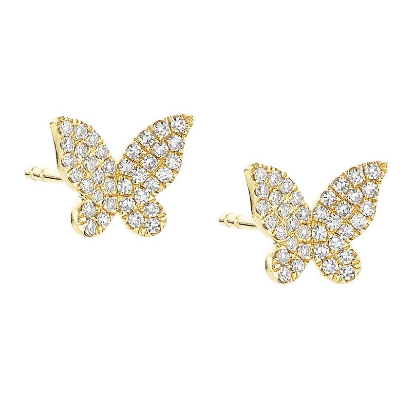 Yellow Gold 6mm Diamond Butterfly Post Earrings 0
