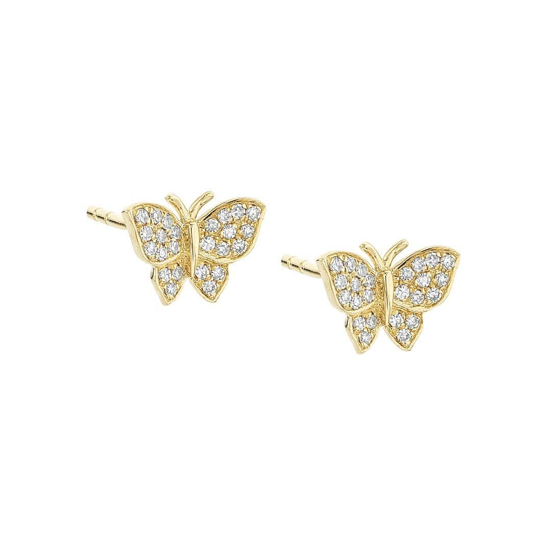 Yellow Gold 0.11 CTW Diamond Butterfly Post Earrings 0