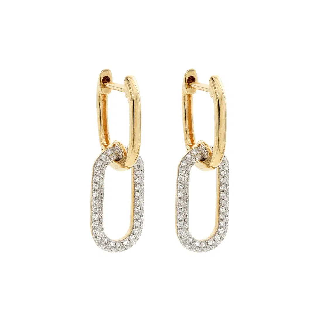 Oval Link Pave Diamond Drop Earrings