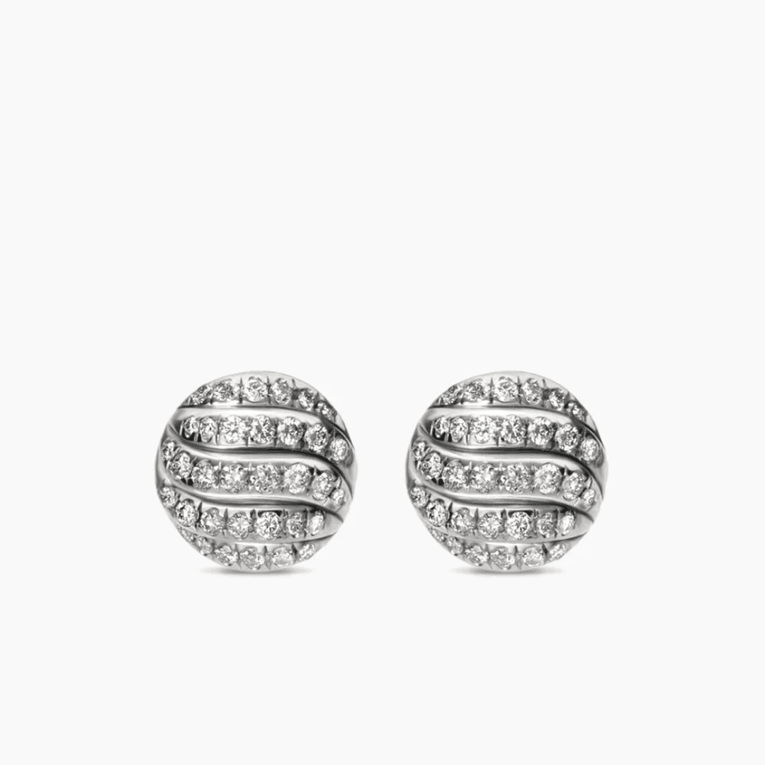 David Yurman Sculpted Cable Stud Earrings in Sterling Silver with Diamonds 0