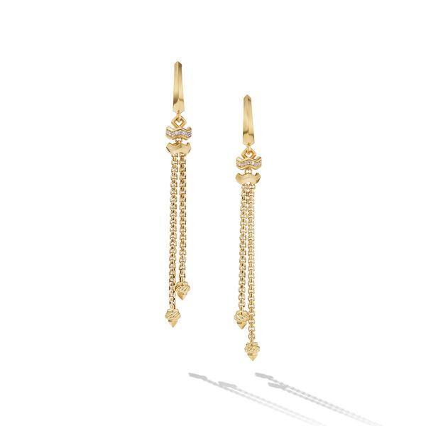 David Yurman Zig Zag Stax Chain Drop Earrings in 18K Yellow Gold with Diamonds