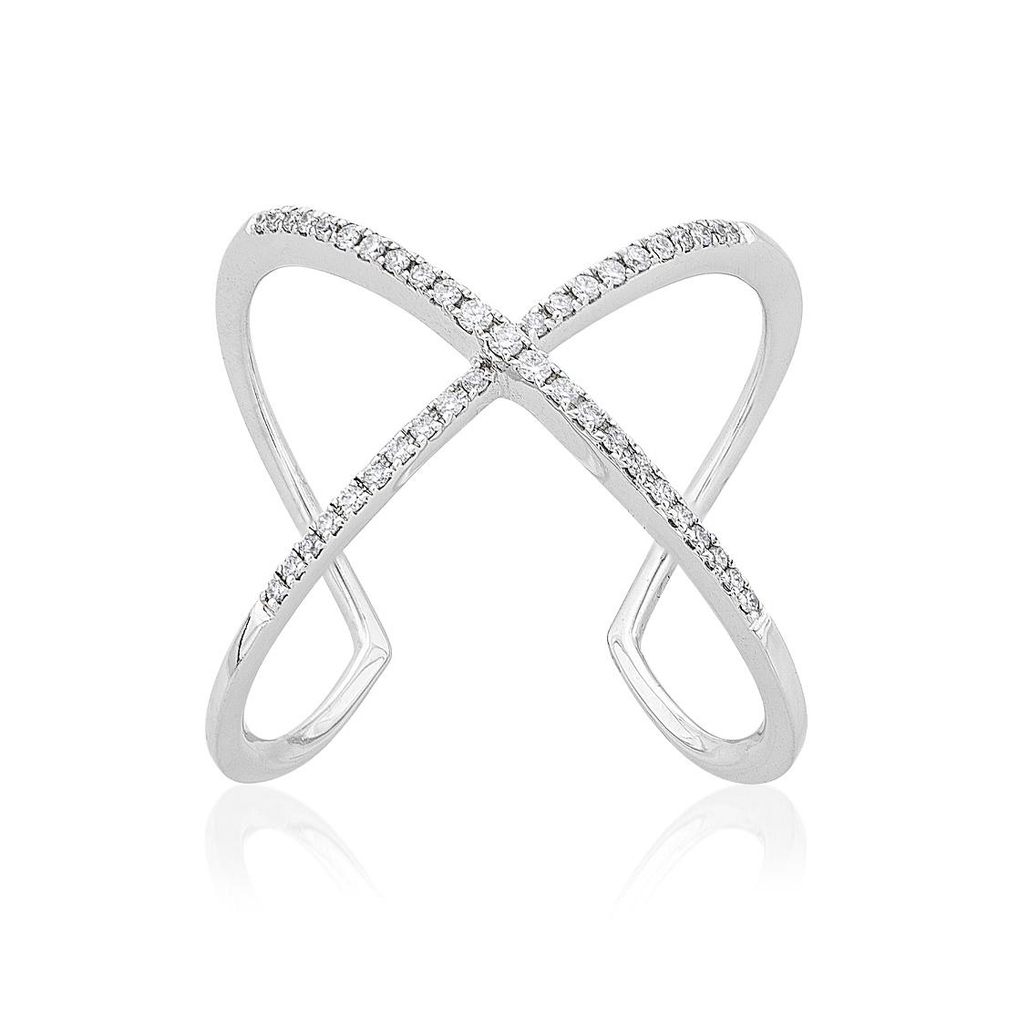 White Gold & Diamond Crossover Fashion Ring 0