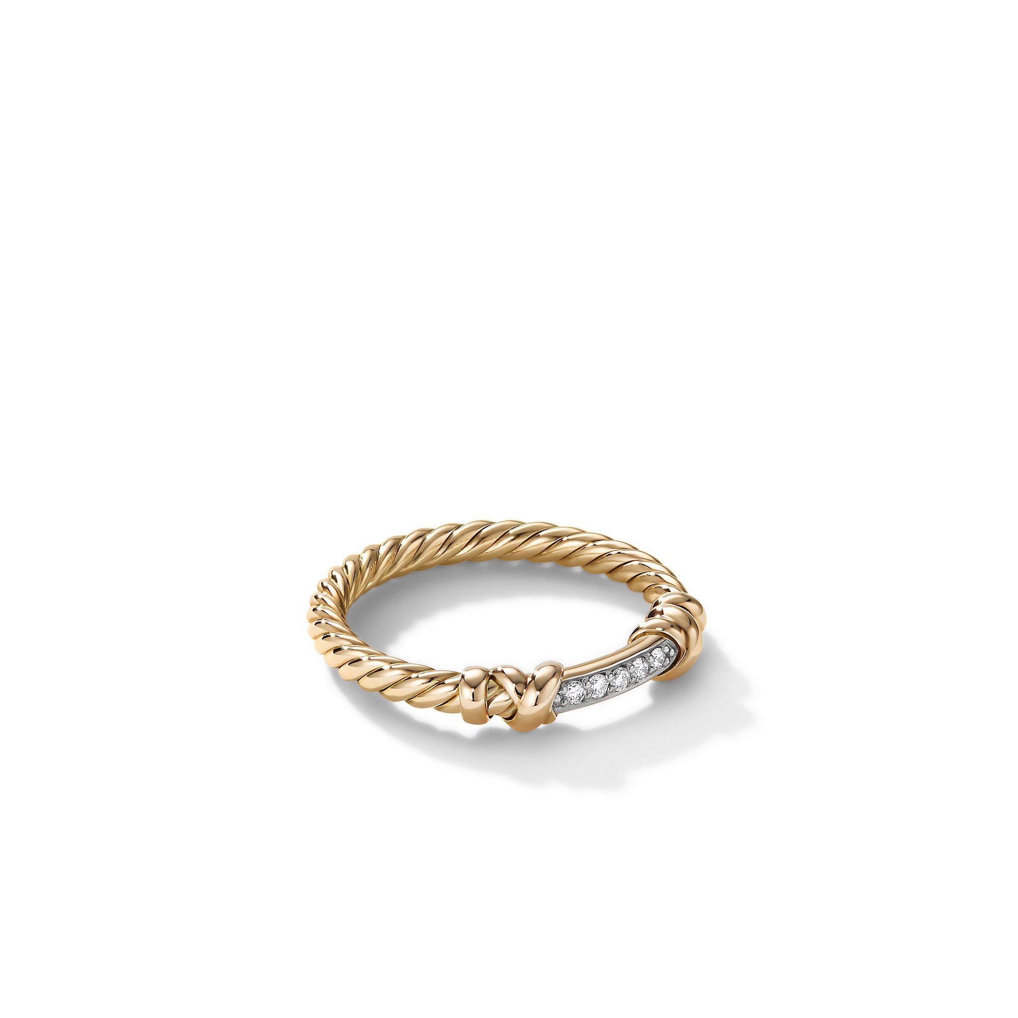 David Yurman Petite Helena Wrap Ring in 18k Yellow Gold with Diamonds, size 6