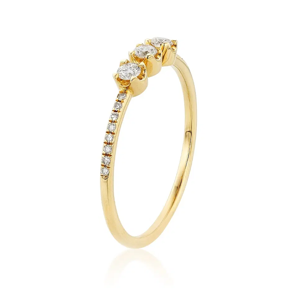 Yellow Gold Three Round Diamond Stackable Ring 1