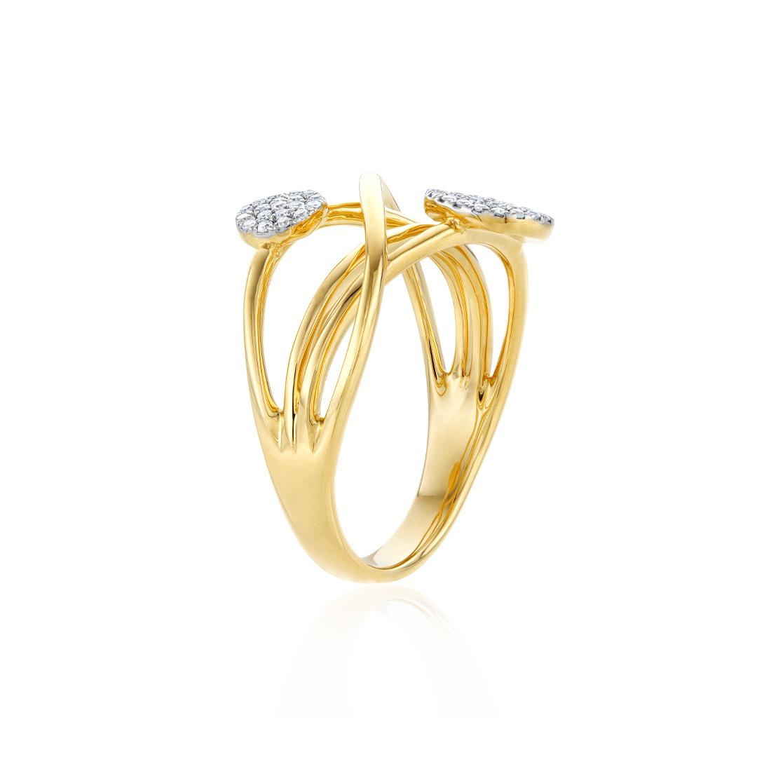 Pave Diamond Two Disc Yellow Gold Crossover Ring 1