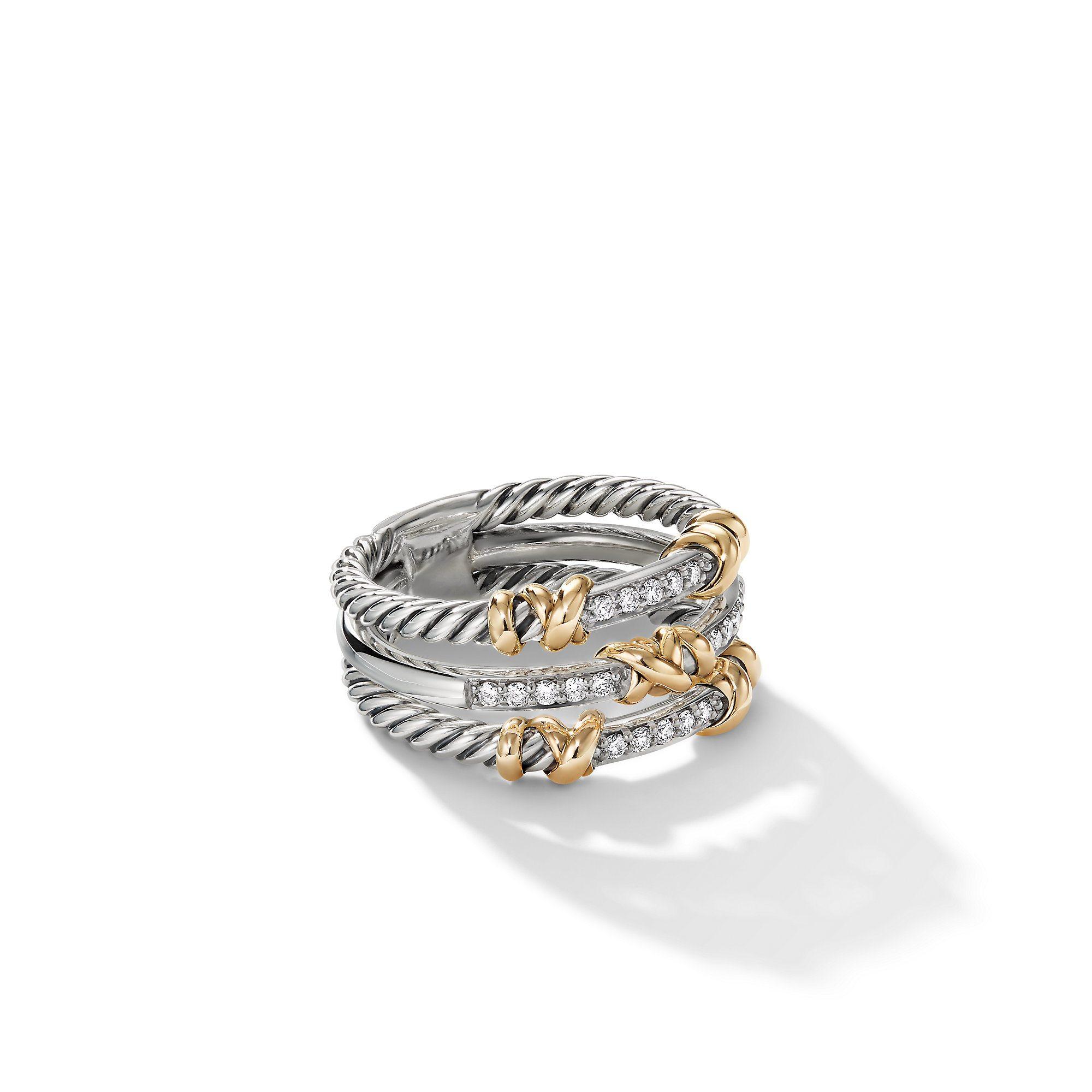 David Yurman Petite Helena Three Row Ring with 18K Yellow Gold and Diamonds | Side View