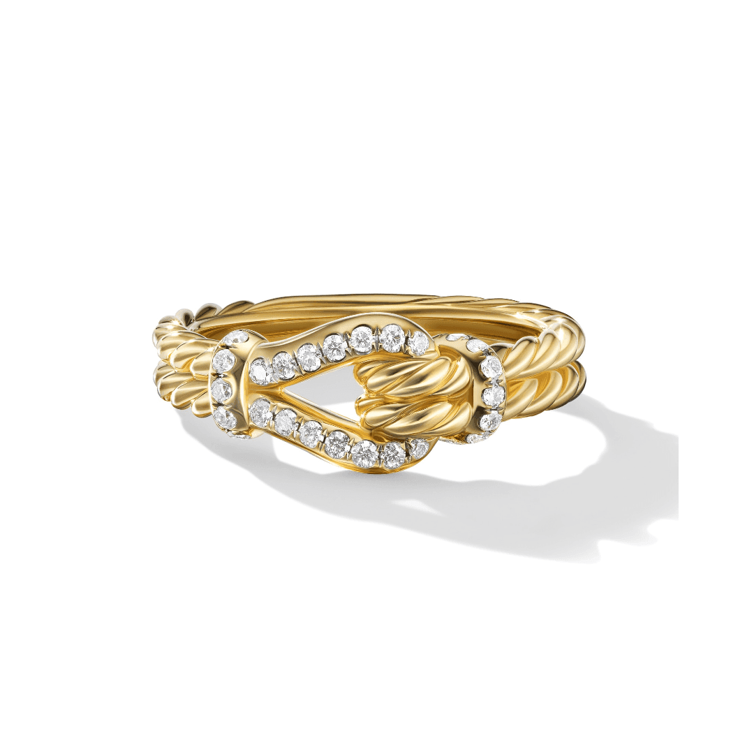 David Yurman Thoroughbred Loop Ring in 18k Yellow Gold with Pave Diamonds, size 7