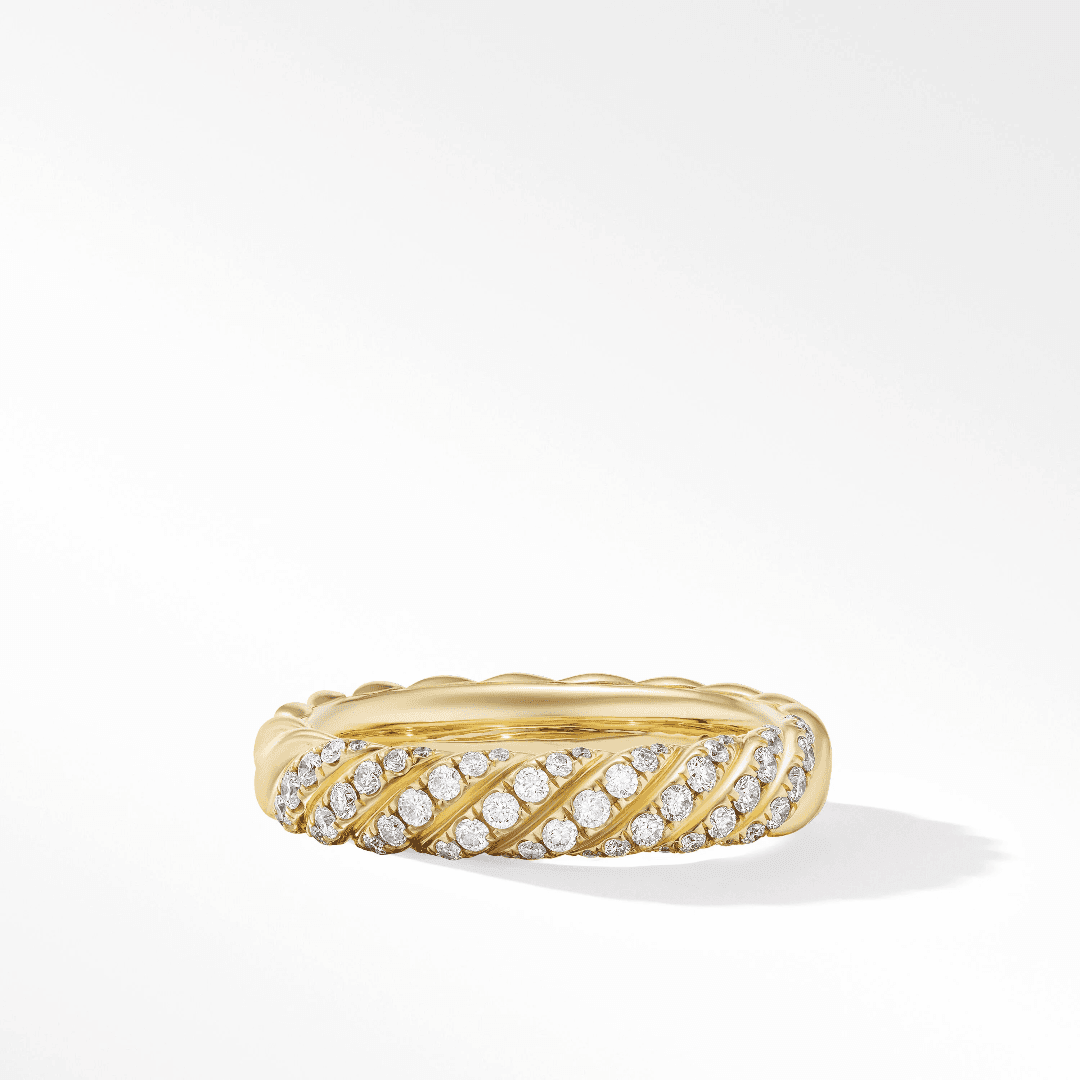 David Yurman Sculpted Cable Band in Yellow Gold with Diamonds, size 7