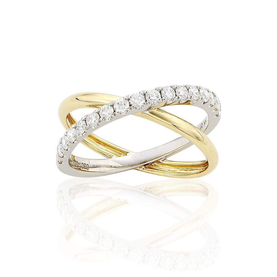 Round Diamond & Polished Gold Crossover Ring 0