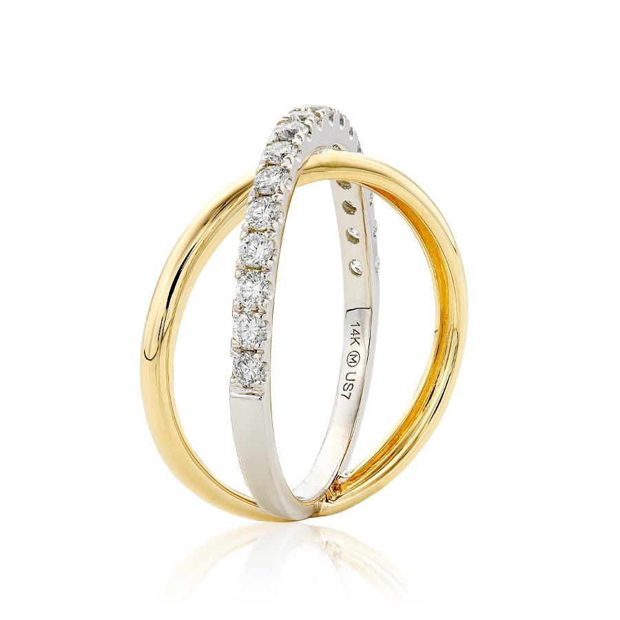 Round Diamond & Polished Gold Crossover Ring 1