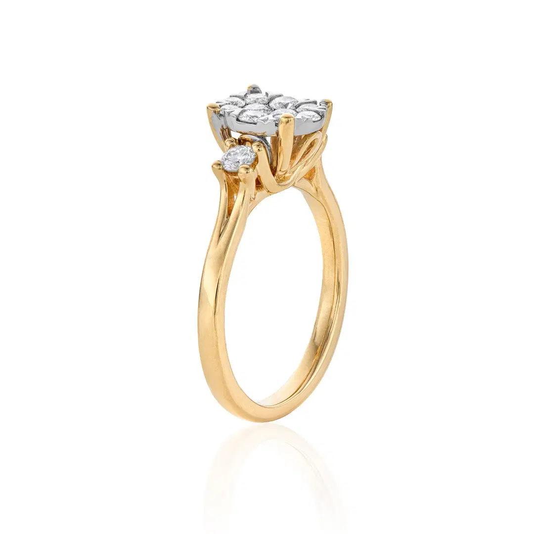 Oval-Shaped Yellow Gold and Diamond Cluster Engagement Ring 1