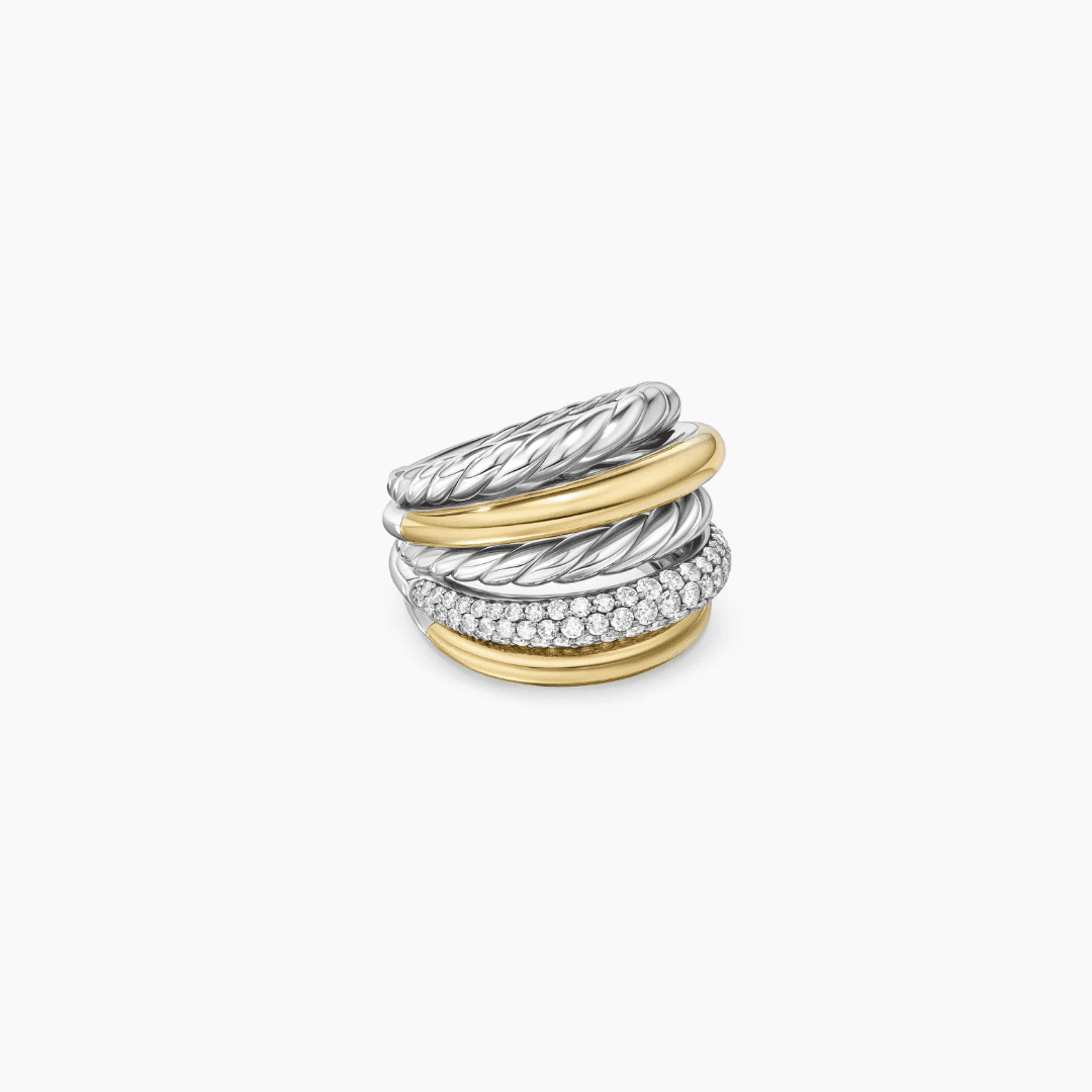 David Yurman DY Mercer Multi Row Ring with 18k Yellow Gold and Diamonds, size 8 0