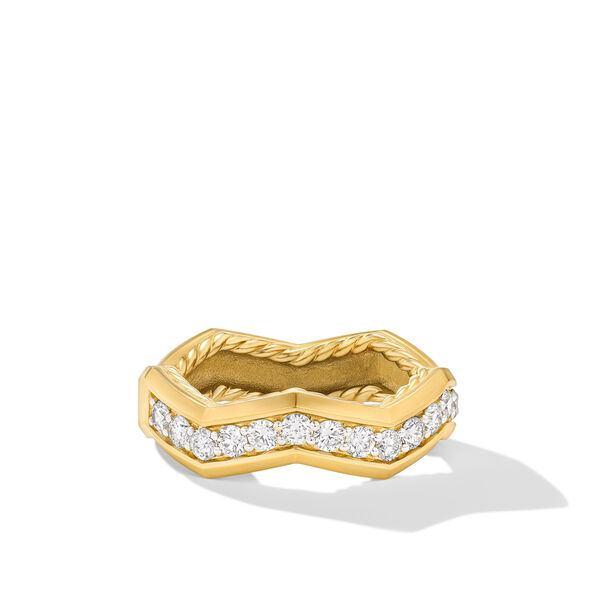 David Yurman Zig Zag Stax 5mm Ring in 18K Yellow Gold with Diamonds, Size 7 0
