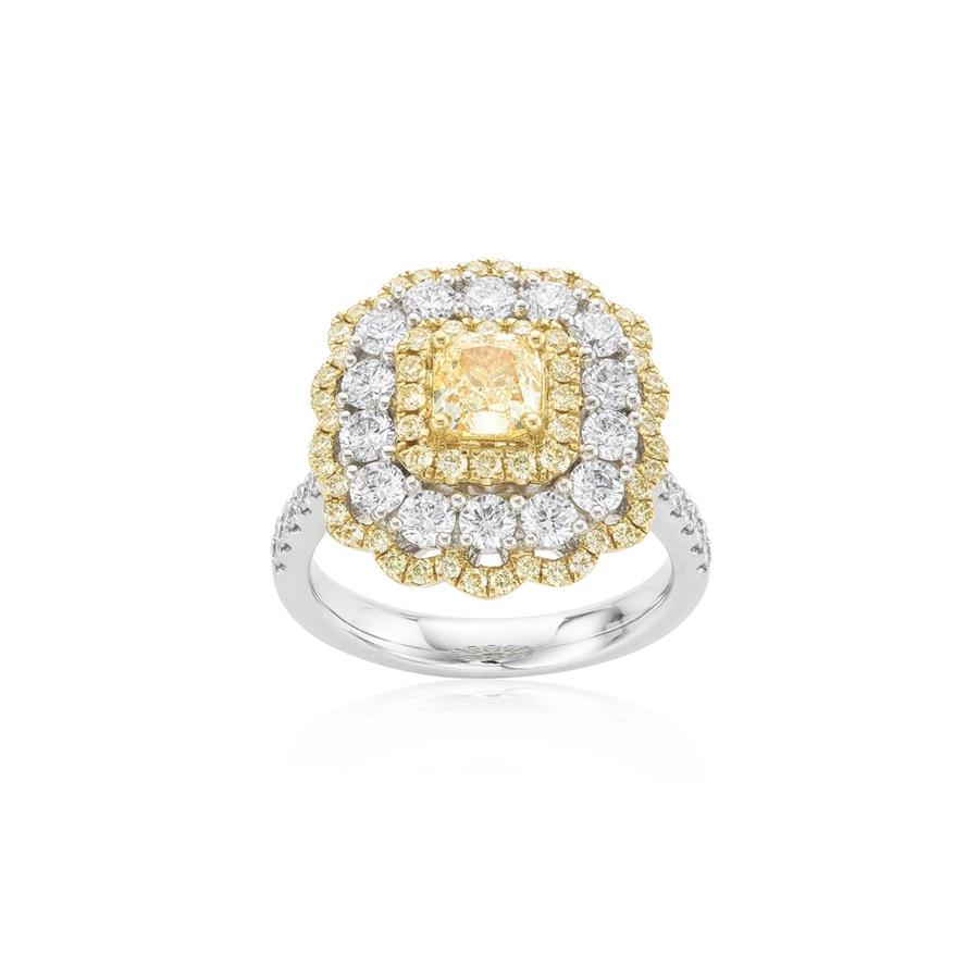 White & Yellow Gold Yellow & White Diamond Halo Fashion Ring