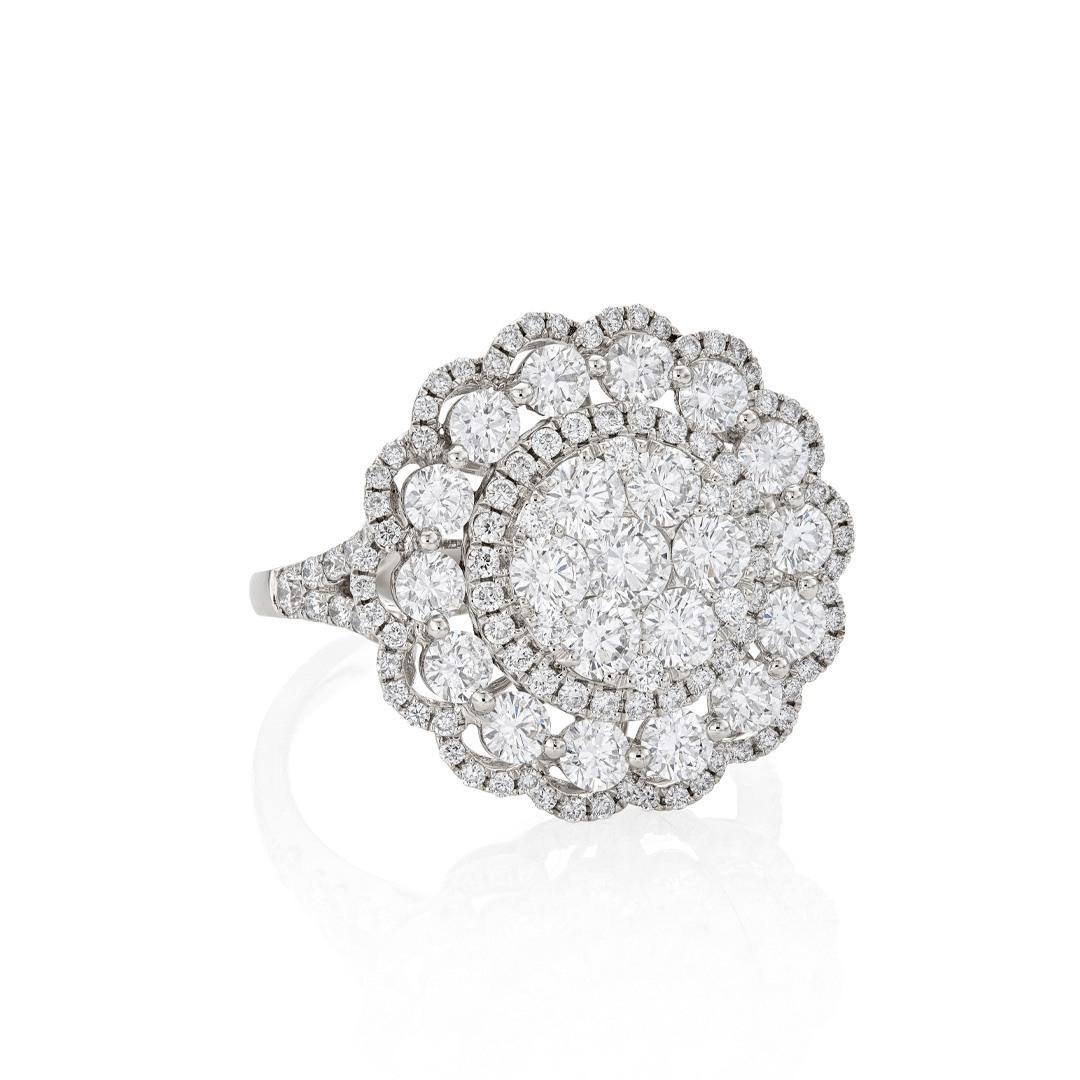 Floral Cluster Diamond Ring in 18k White Gold 1