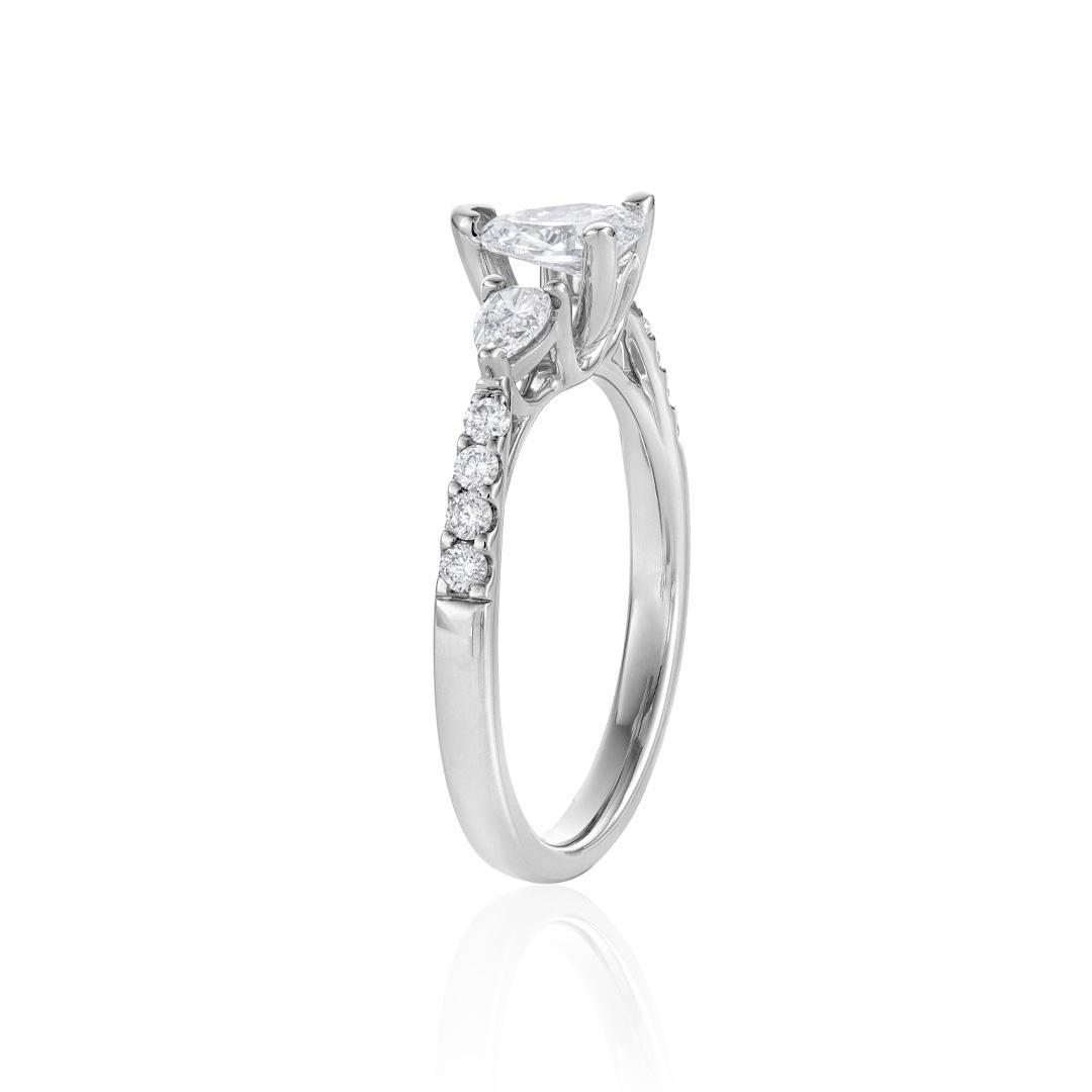 Three-Stone Pear Shape White Gold Diamond Engagement Ring 1
