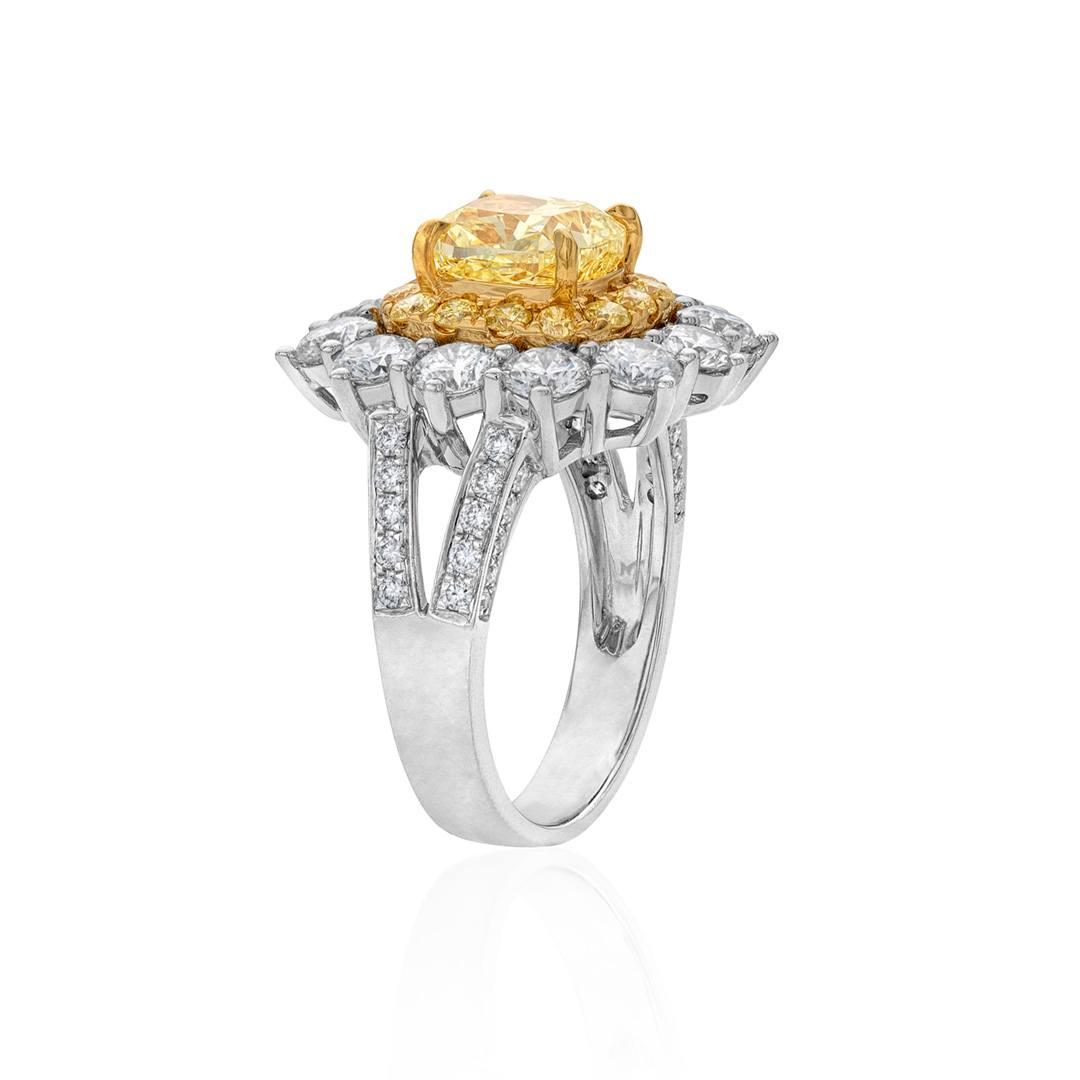 Cushion Halo Engagement Ring with 2.01 CT Fancy Yellow Center Diamond 1